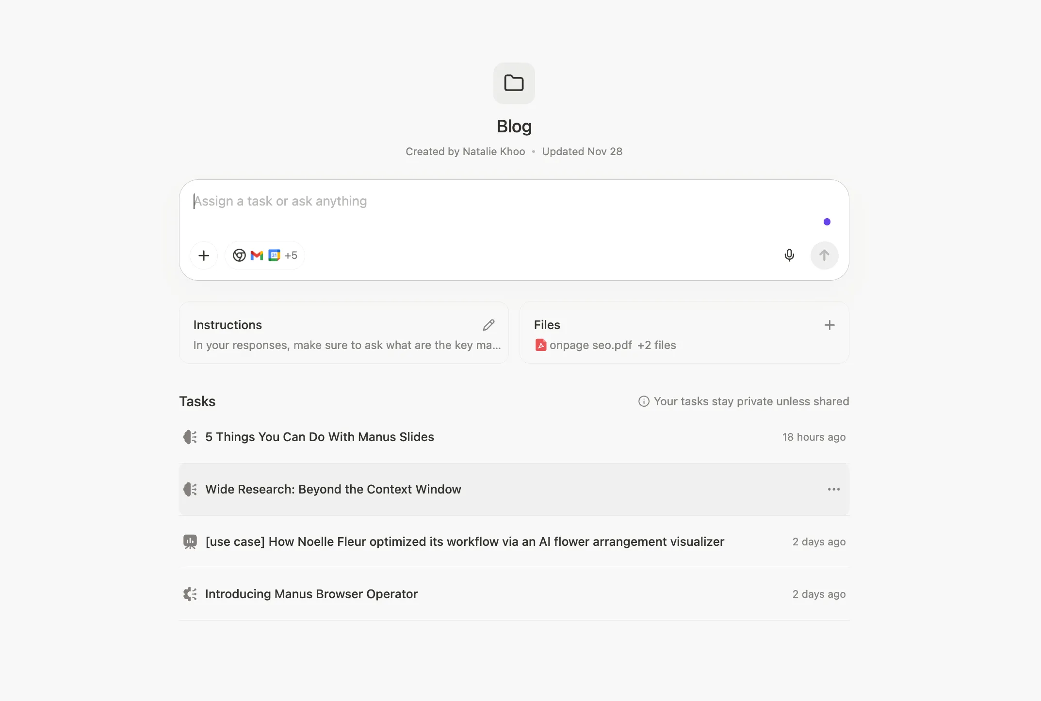 Organization tasks on projects page