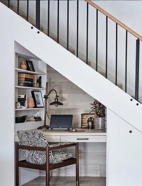 Closet office conversion (cloffice) showing transformation of small closet space into functional home office workspace