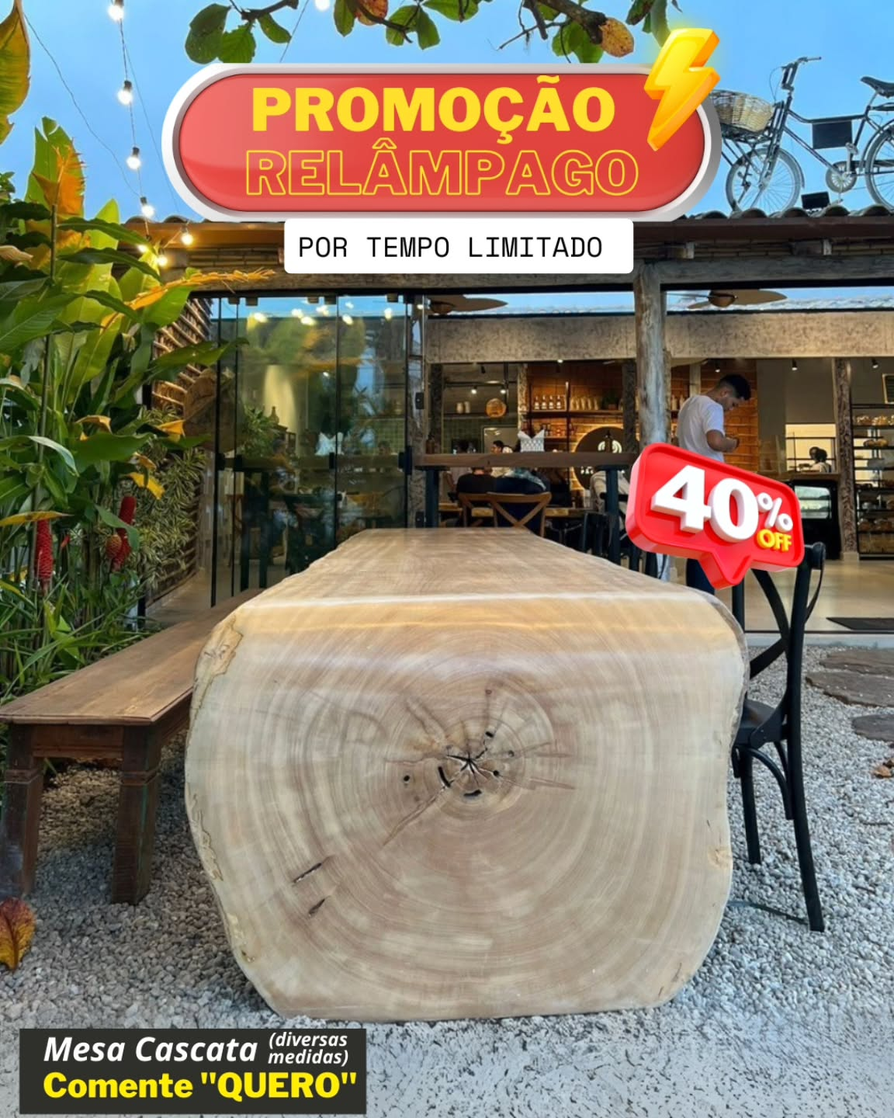 Detalhe da borda orgânica de uma mesa de jantar de madeira maciça