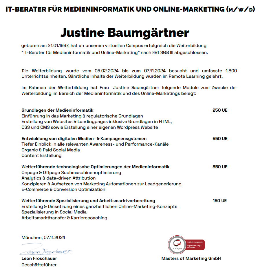 IT-Beraterin für Medieninformatik und Online-Marketing – 1.800 Unterrichtseinheiten