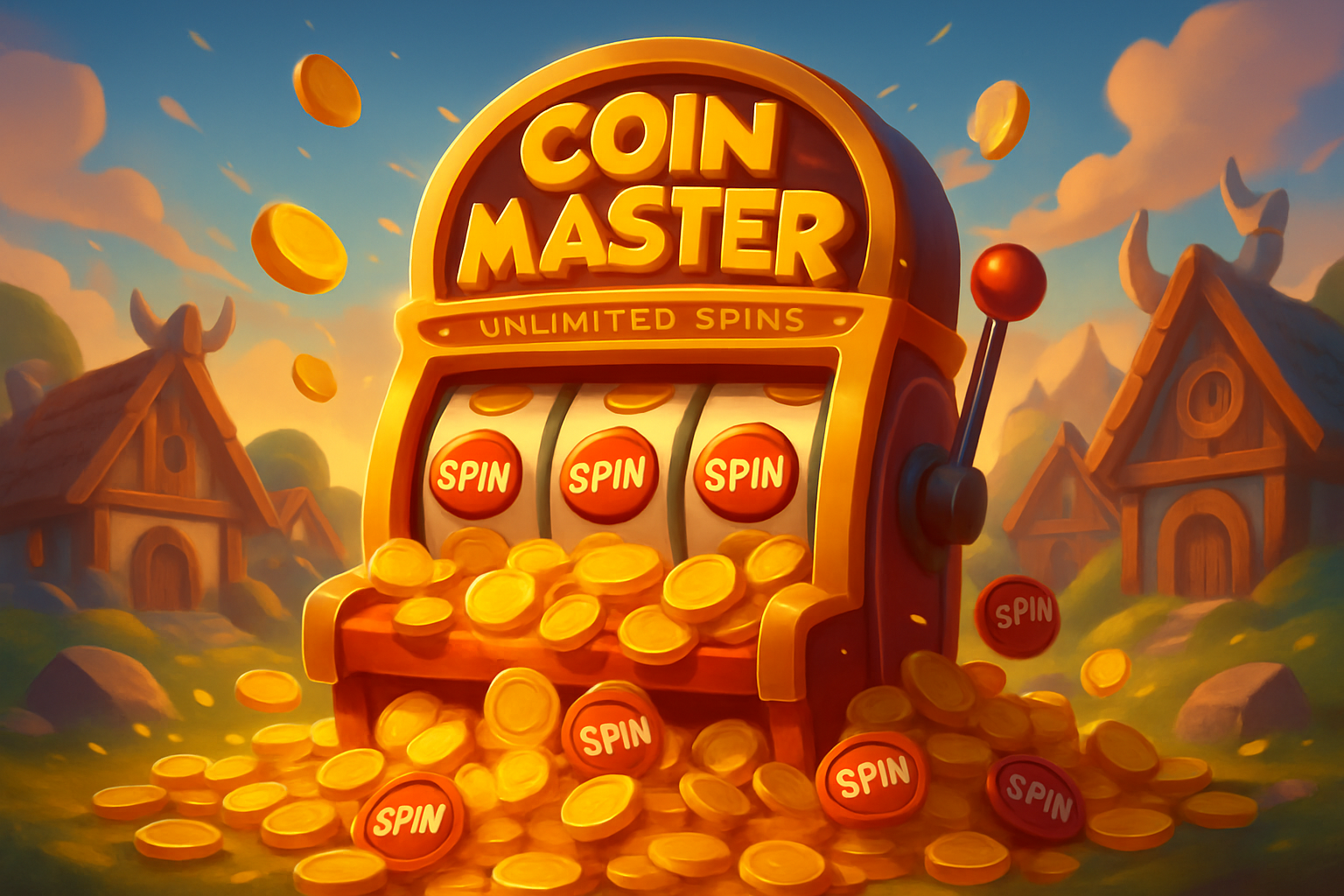 Coin Master slot machine overflowing with unlimited spins and coins