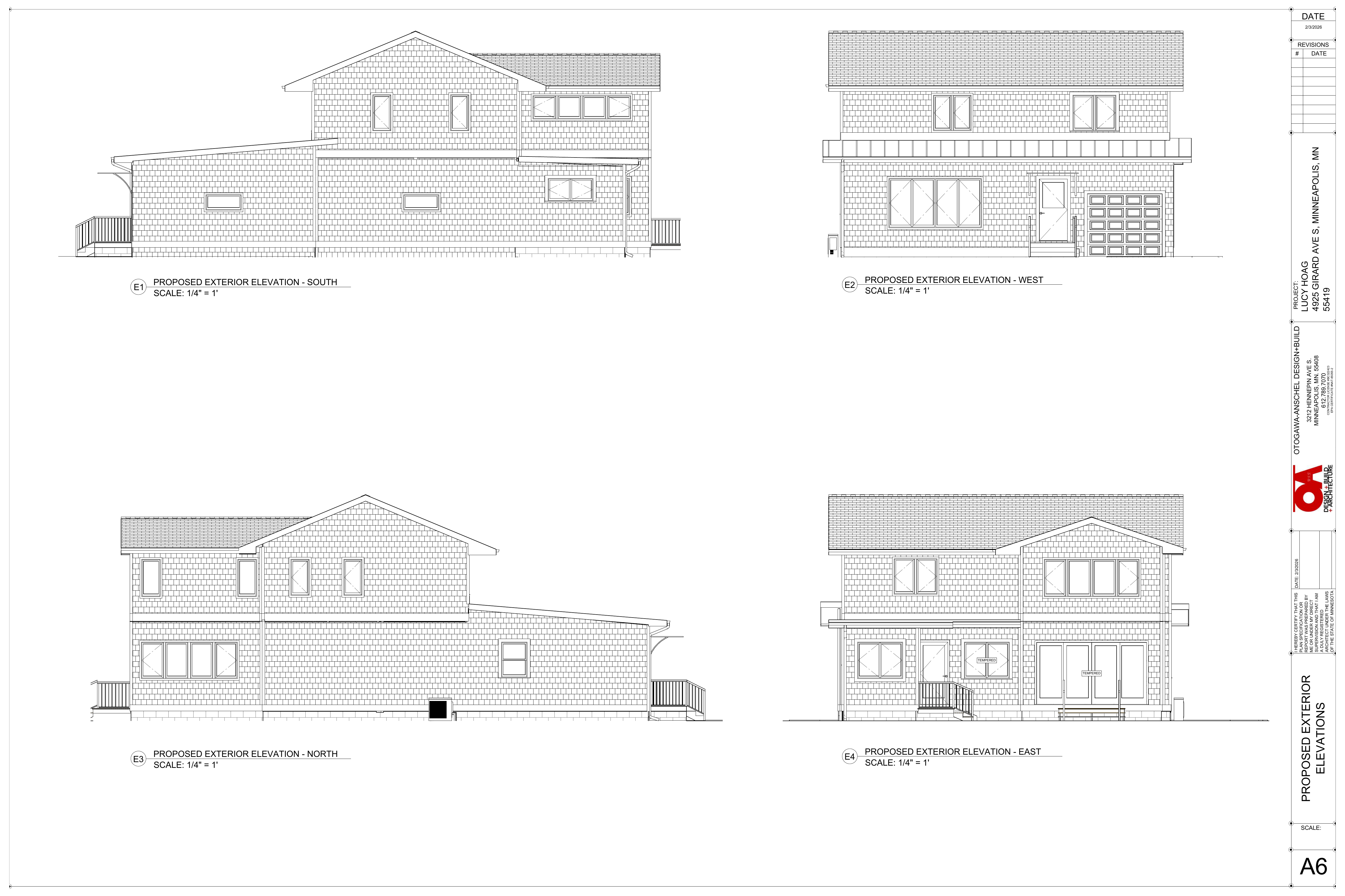 Proposed exterior elevations showing slate cladding
