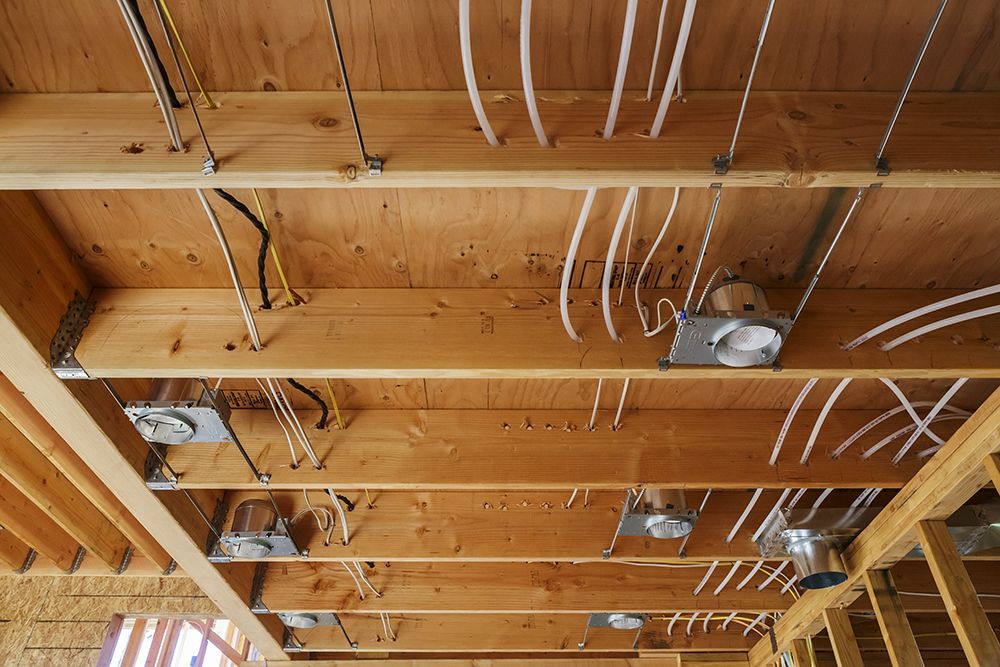 Exposed wiring in a ceiling during a full house rewire