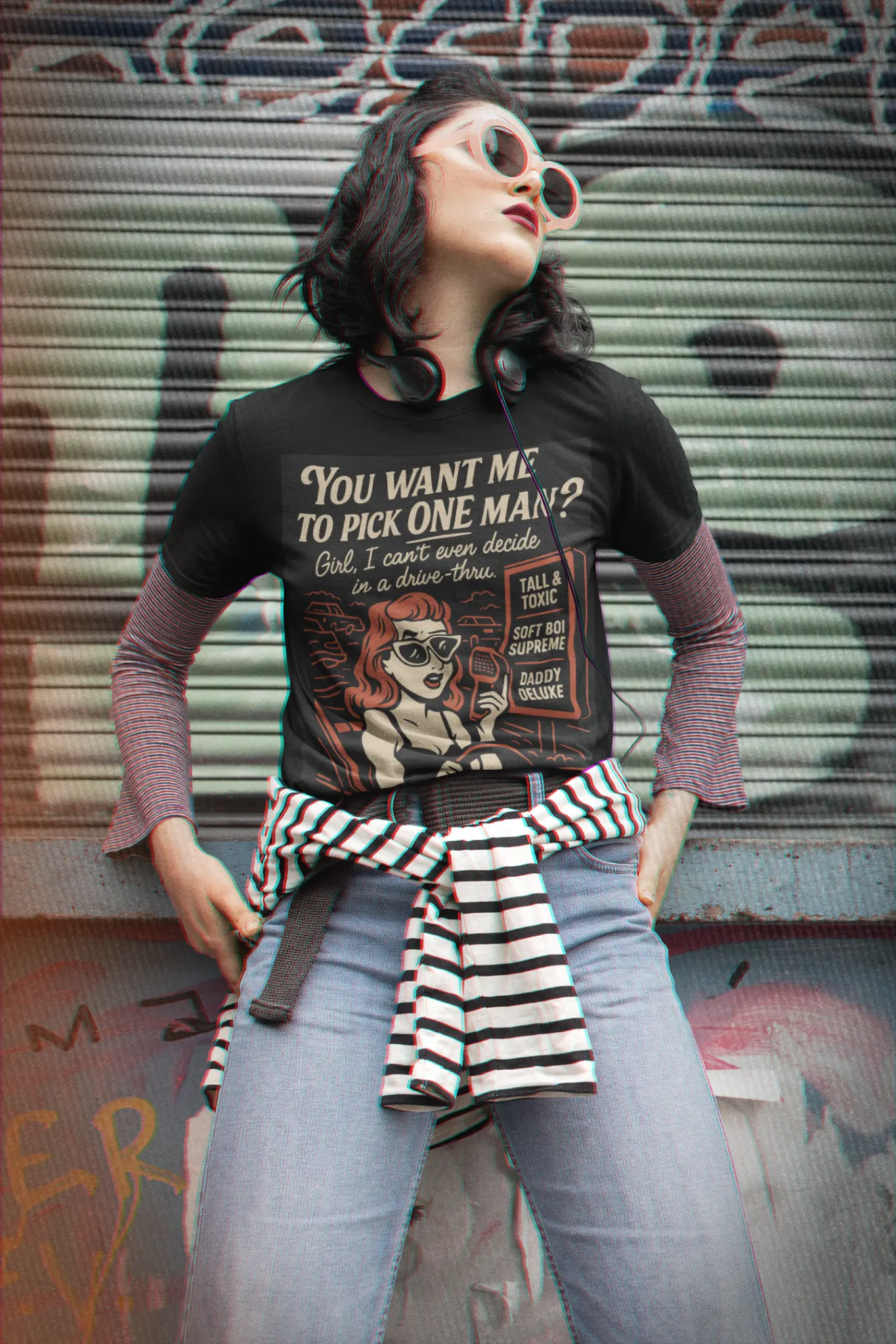 Funny Drive-Thru Quote T-Shirt on grunge style model