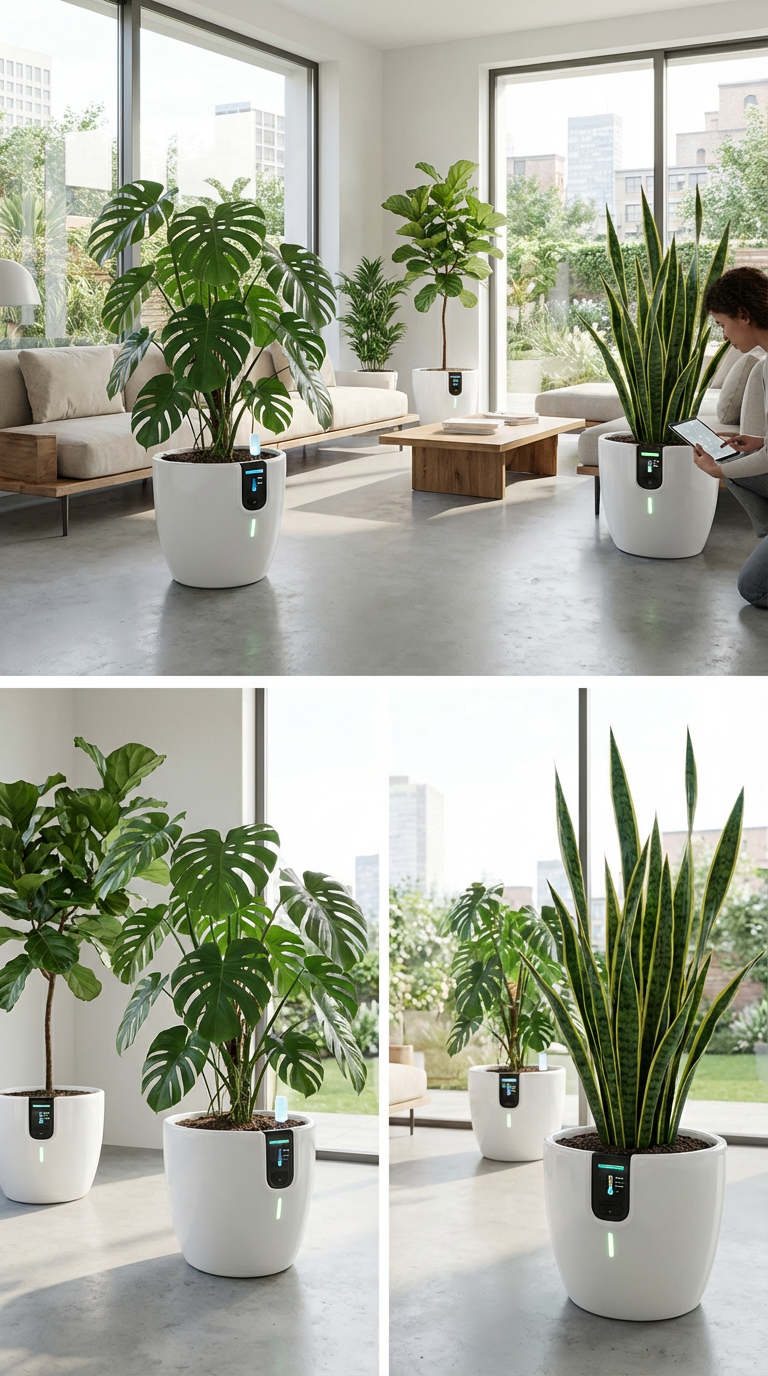 ภาพแสดงกระถางต้นไม้ในอาคารสมัยใหม่