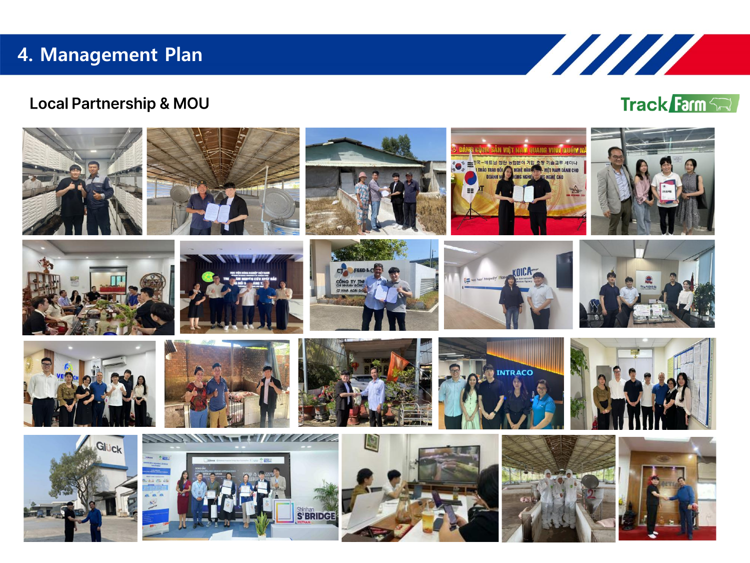 Một slide từ bài thuyết trình của Trackfarm minh họa mô hình kinh doanh tích hợp theo chiều dọc của họ, chìa khóa cho việc mở rộng có thể mở rộng.