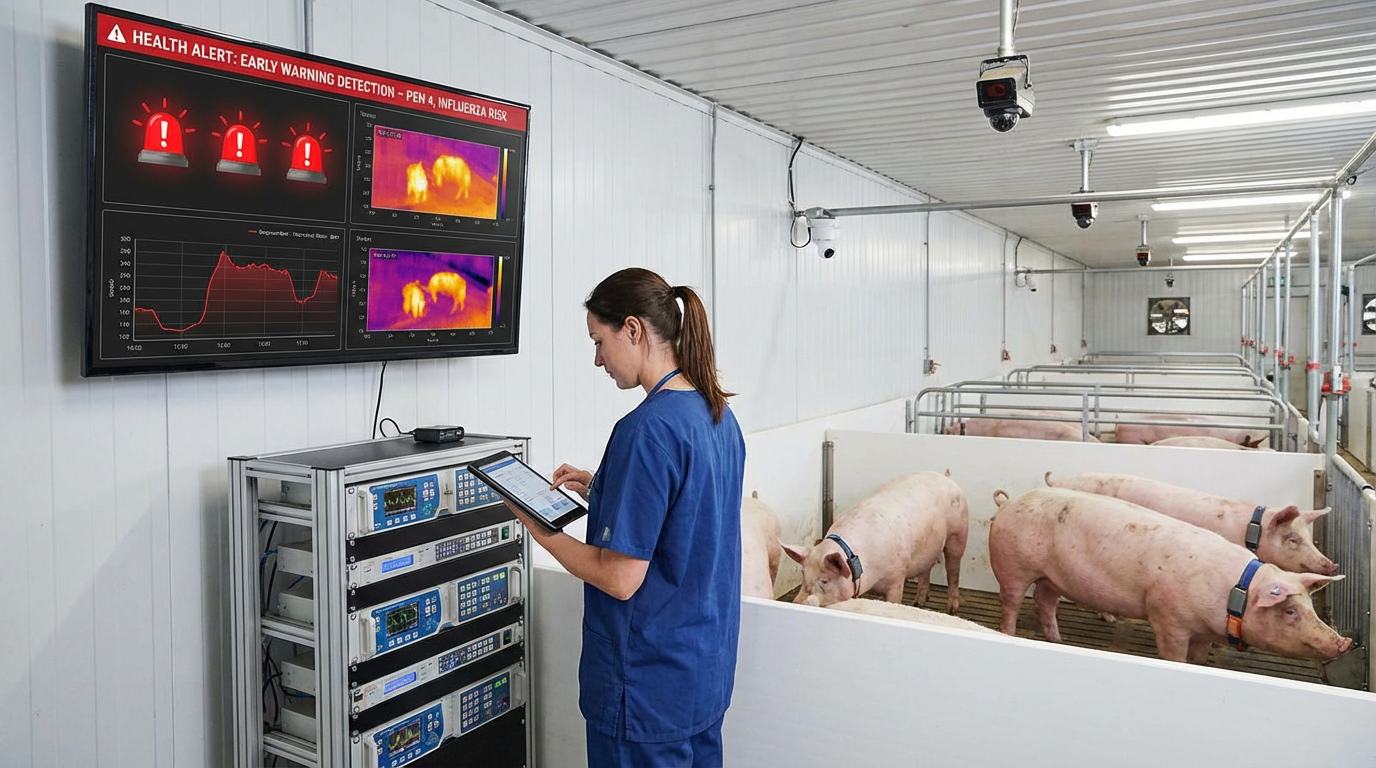 Image of a pig being monitored or a close-up of a pig in the farm
