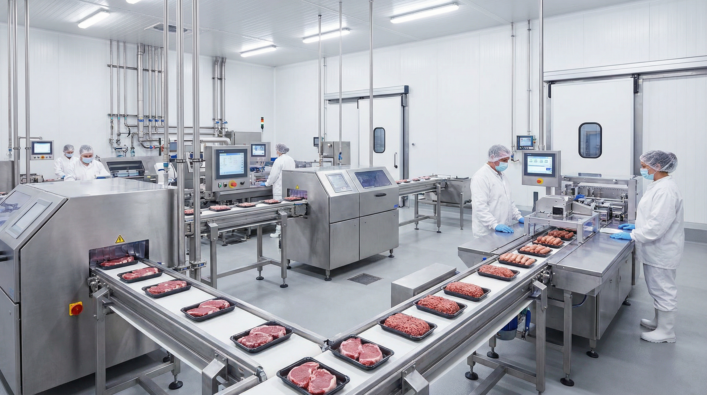 A modern, clean meat processing facility, representing Trackfarm's commitment to quality control.