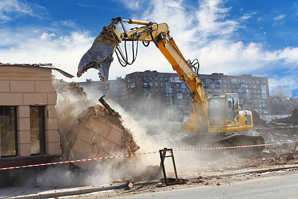 Professional demolition excavator at work