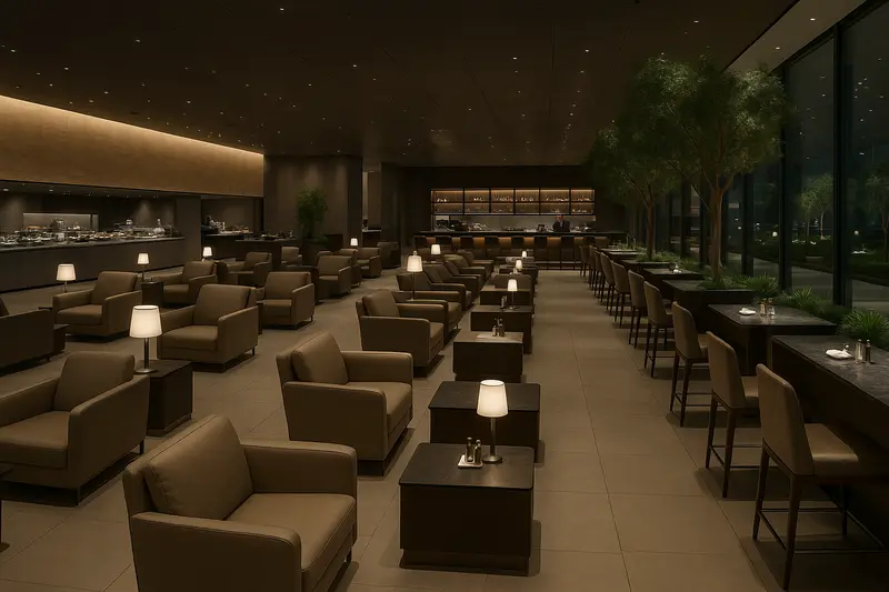 Luxuriöse Flughafenlounge mit Arbeitsbereichen