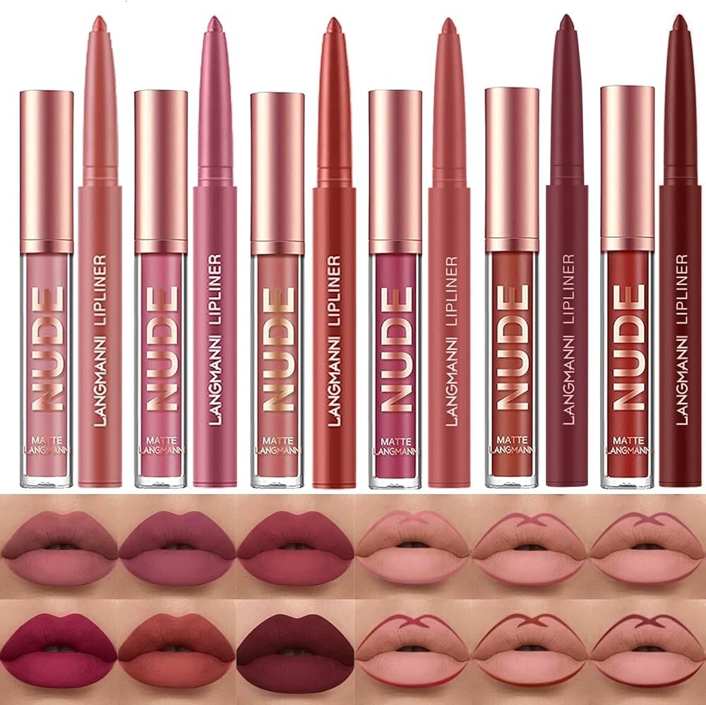 Variantes de cores do Kit Gloss e Lápis Labial Efeito Matte Langmanni