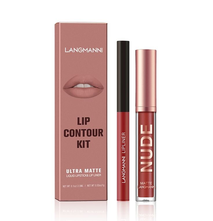 Kit Gloss e Lápis Labial Efeito Matte Langmanni Embalagem