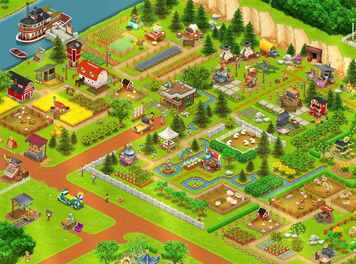 Hay Day Mod APK Screenshot 4: Close-up of farm animals and production