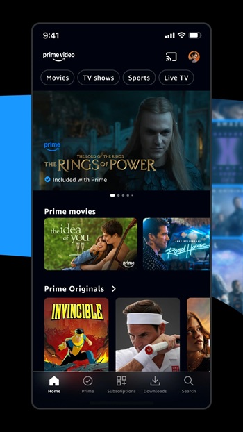 Screenshot of the Amazon Prime MOD APK home screen showing various movies and TV shows.