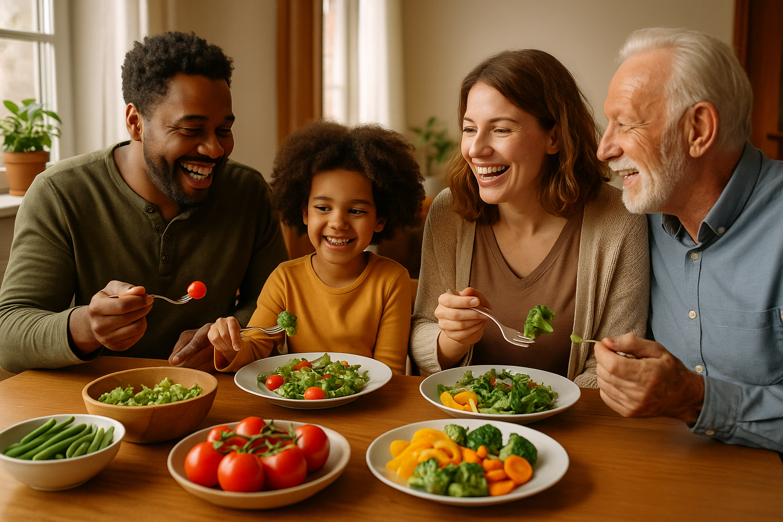 Sekelompok orang yang sedang berkumpul dan menikmati berbagai macam camilan