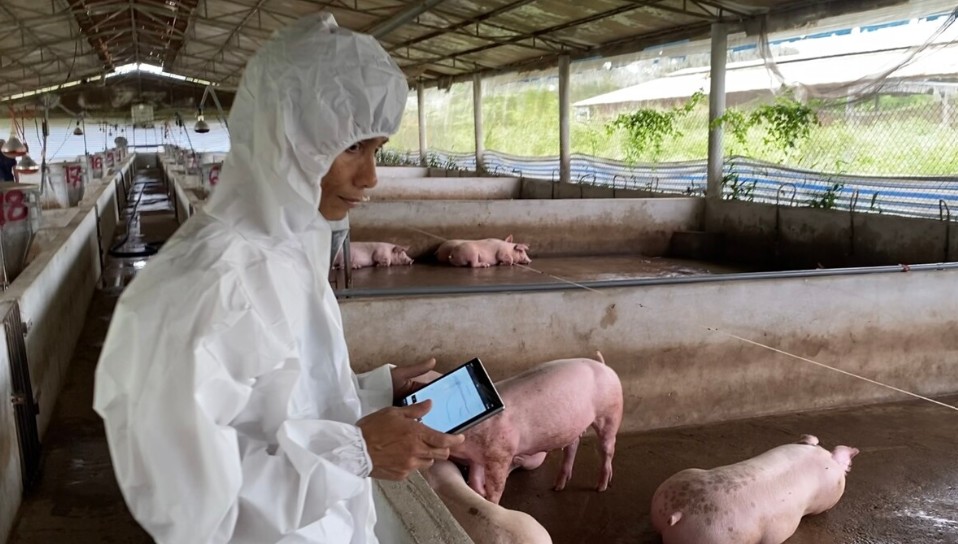 A high-level infographic concept showing the three main components of Trackfarm (AI Monitoring, Automated Control, Cloud Analysis) working together to achieve the final outcome of 'Optimized Farm Performance'
