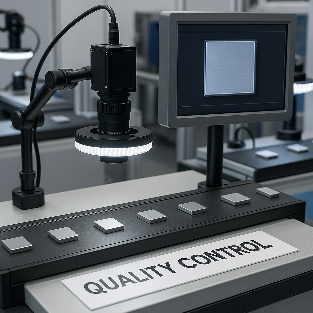 Image of a quality control inspection station with precision measurement equipment.