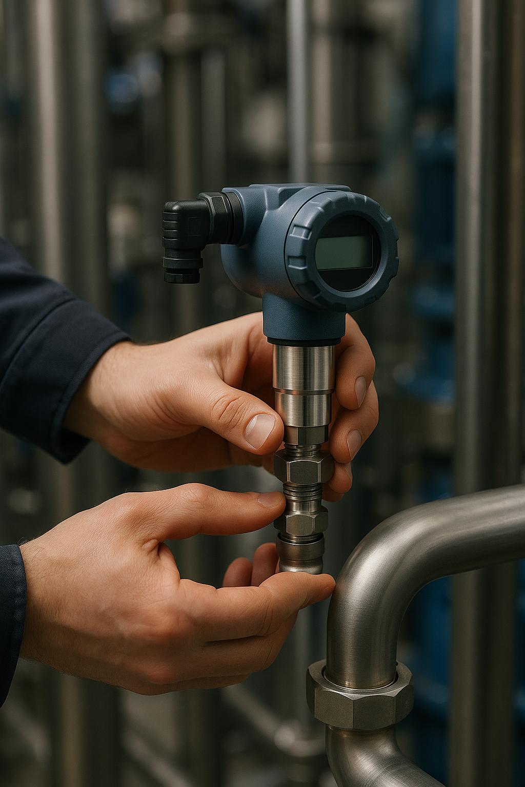 Image of a technician installing an industrial sensor.
