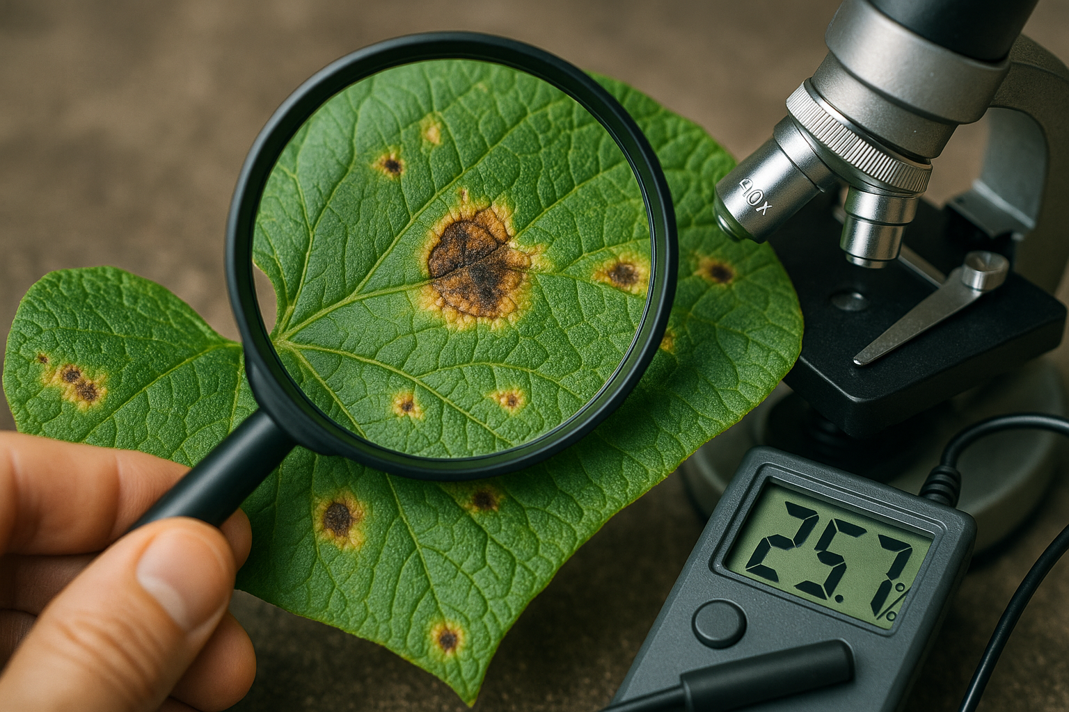 A close-up of a plant leaf with signs of disease, illustrating the importance of early detection.