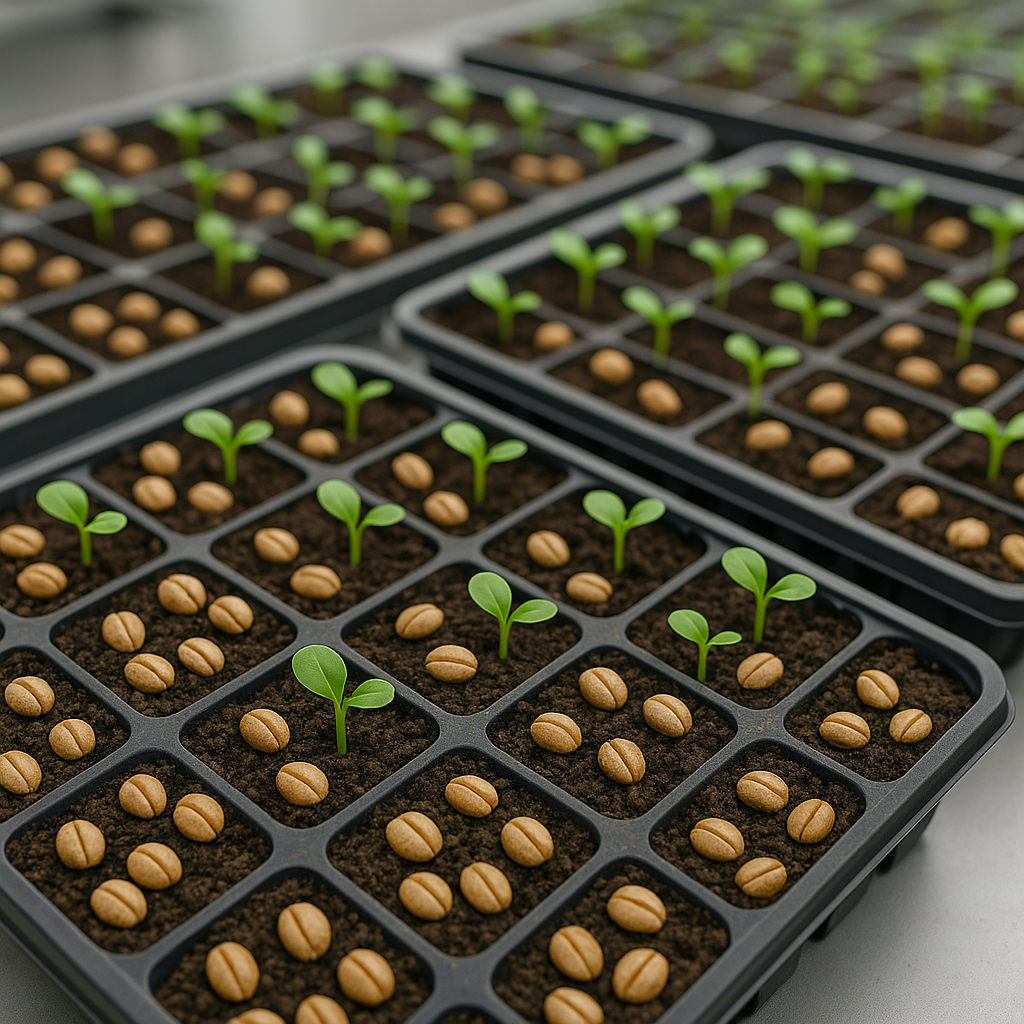 Hạt giống và cây con trong khay ươm