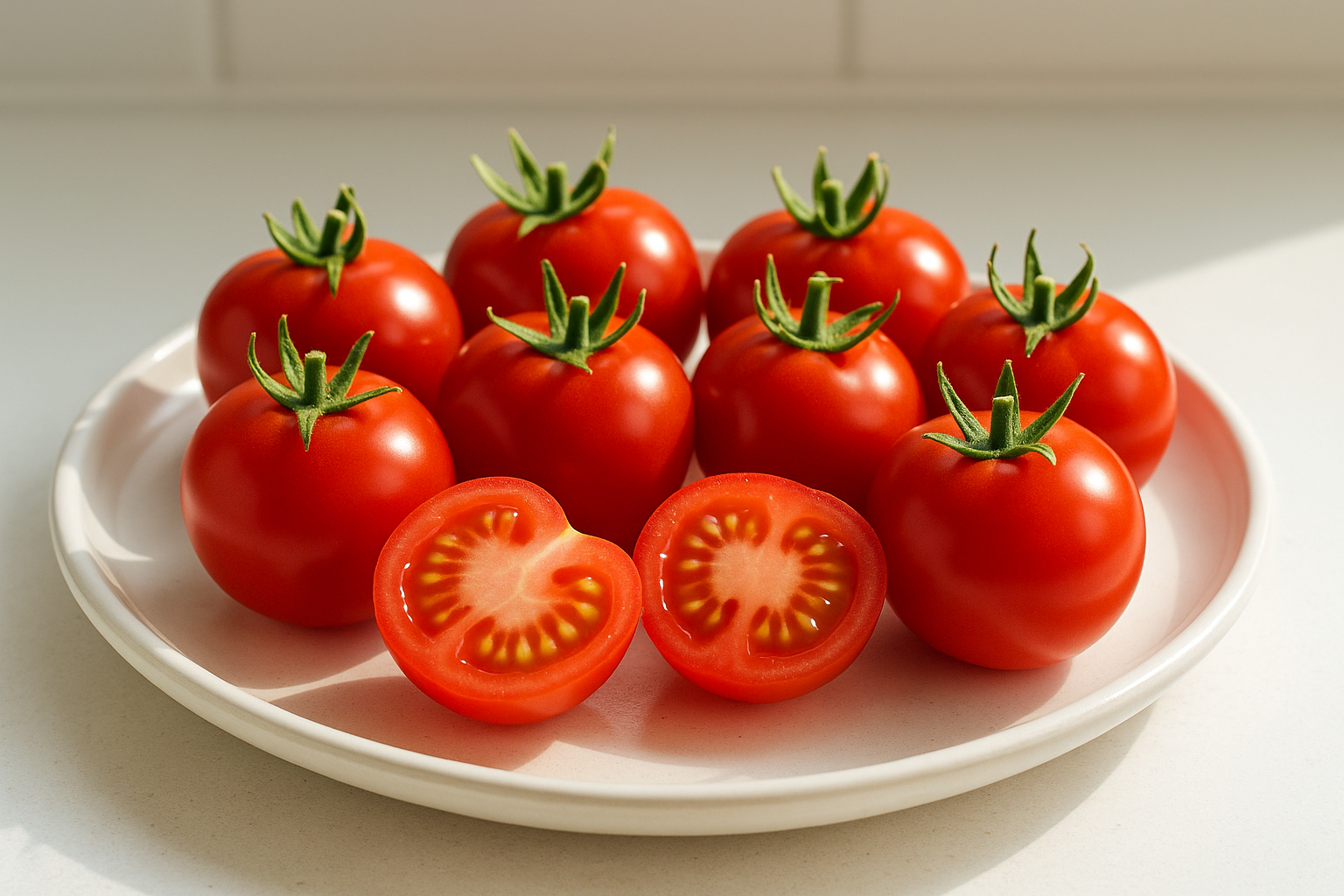 Seseorang yang tersenyum puas sambil menikmati Tomat Stevia Zorvex