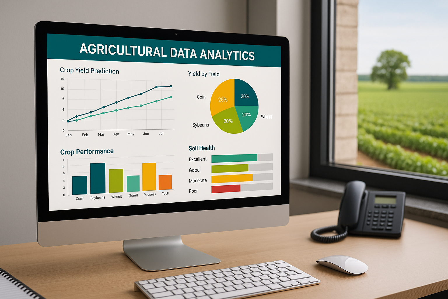 Một màn hình máy tính hiển thị phân tích dữ liệu nông nghiệp, cho thấy cách dữ liệu được chuyển đổi thành những hiểu biết có thể hành động.