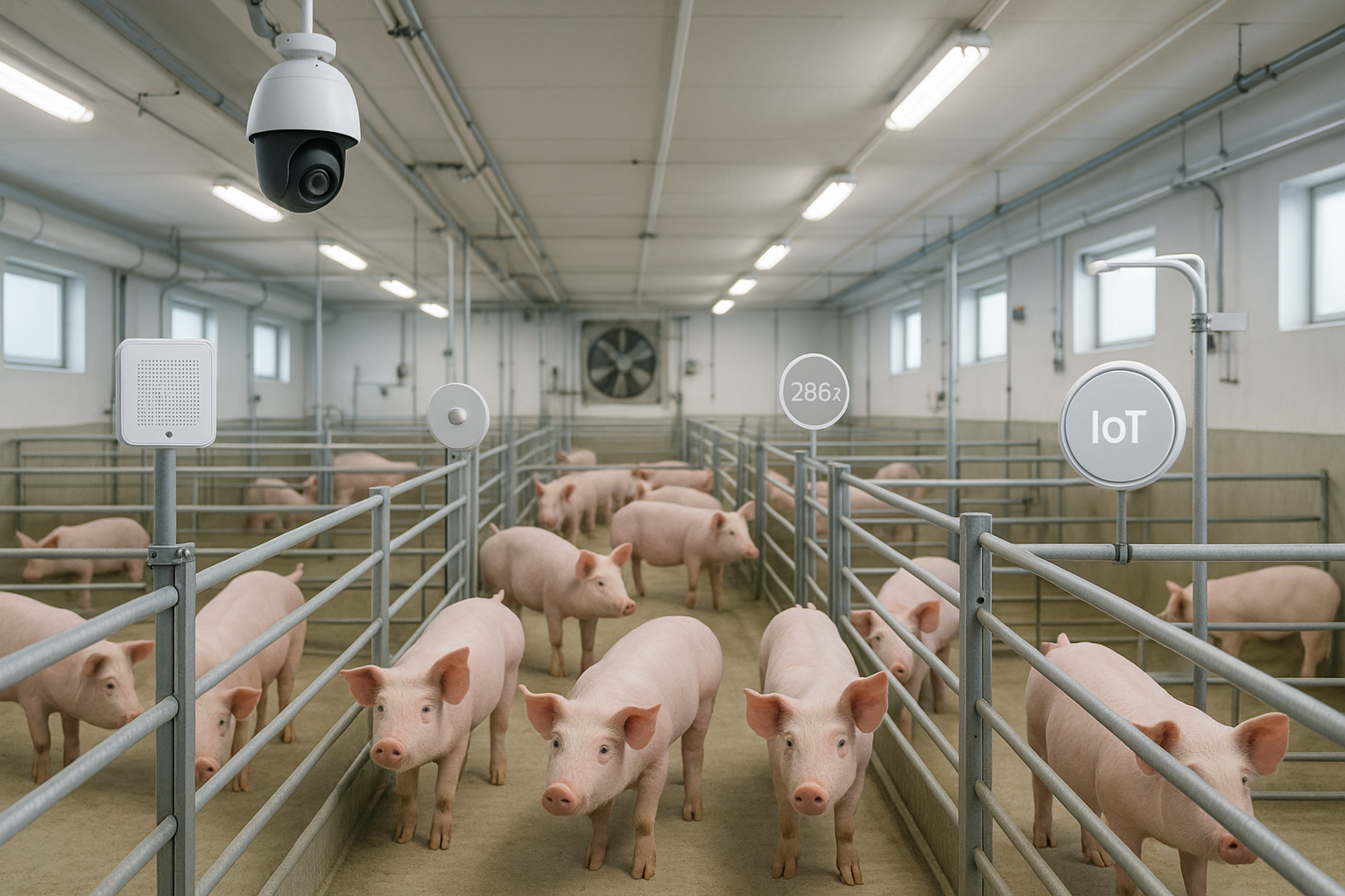 A modern smart farm with pigs