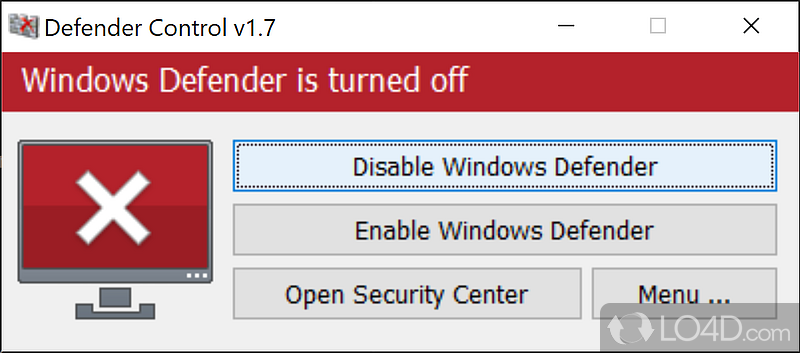 Defender Control interface showing Defender is disabled