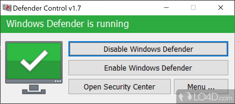 Defender Control interface showing Defender is enabled
