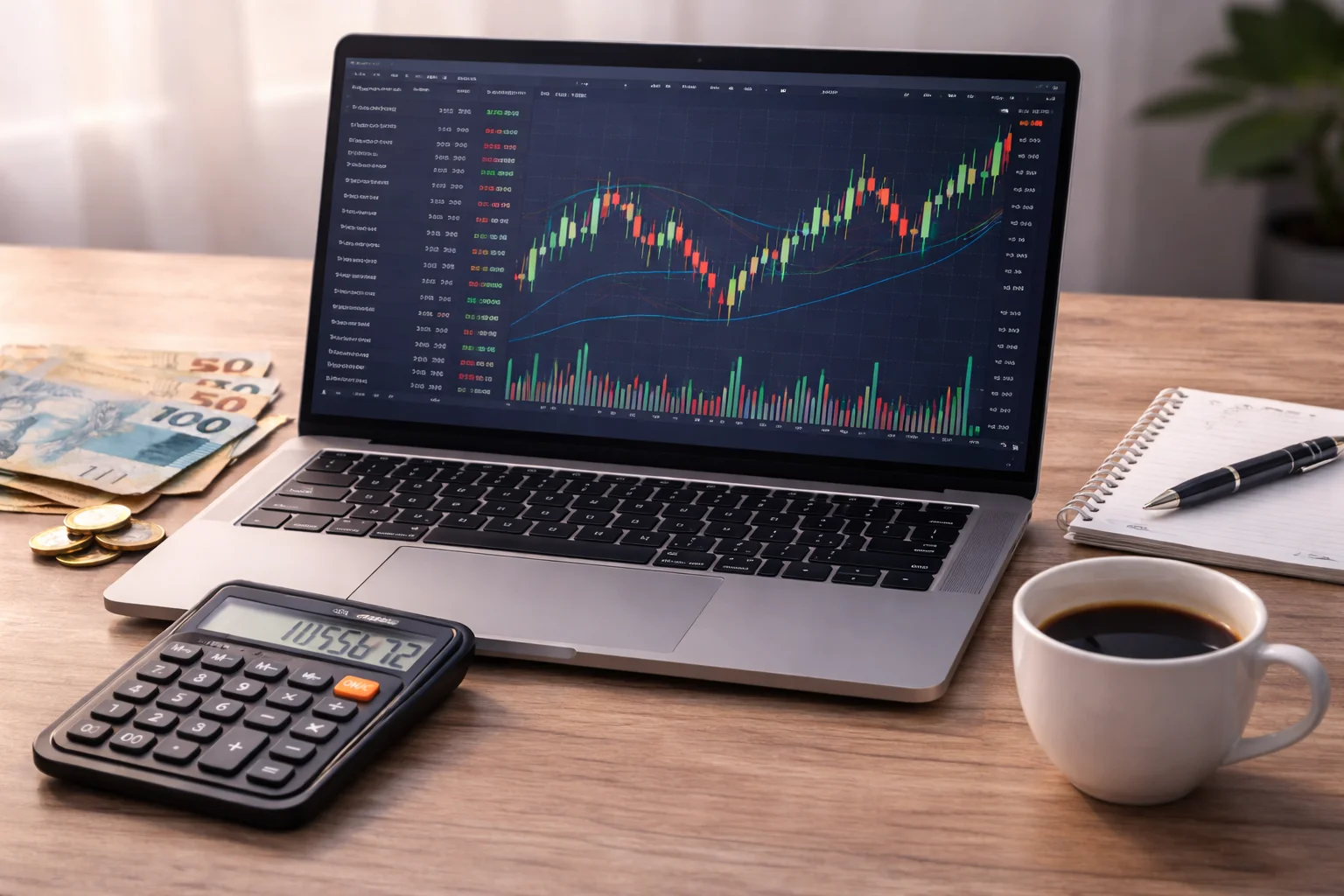 Investimentos - Gráfico de mercado, calculadora e moedas