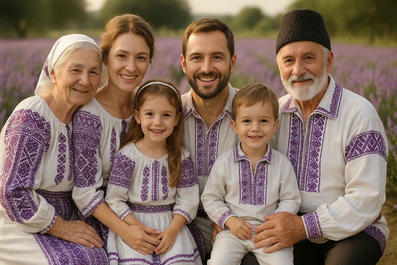 Familia română cu traje folclorice
